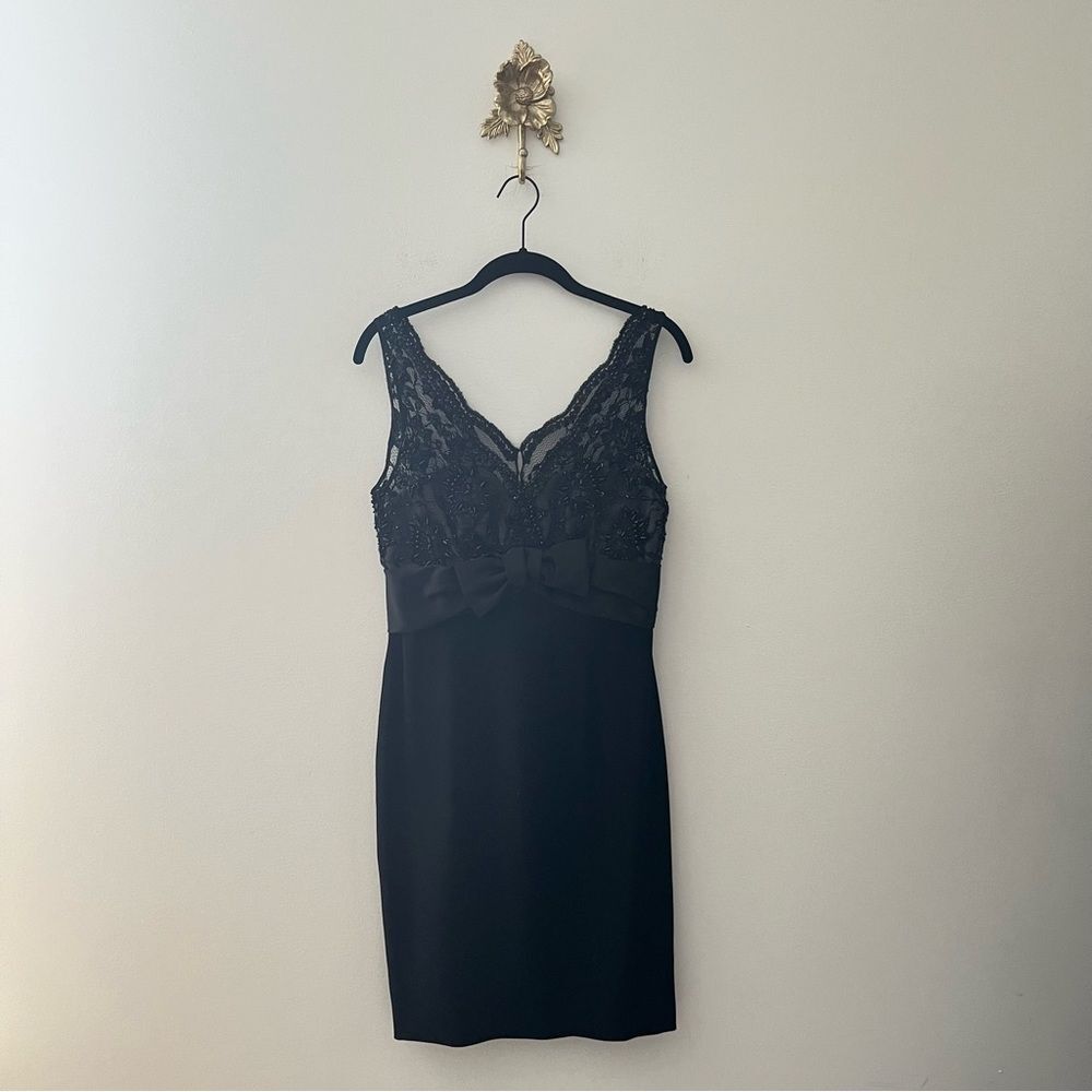 Vintage Oleg Cassini Black Lace Bow Sheath 6